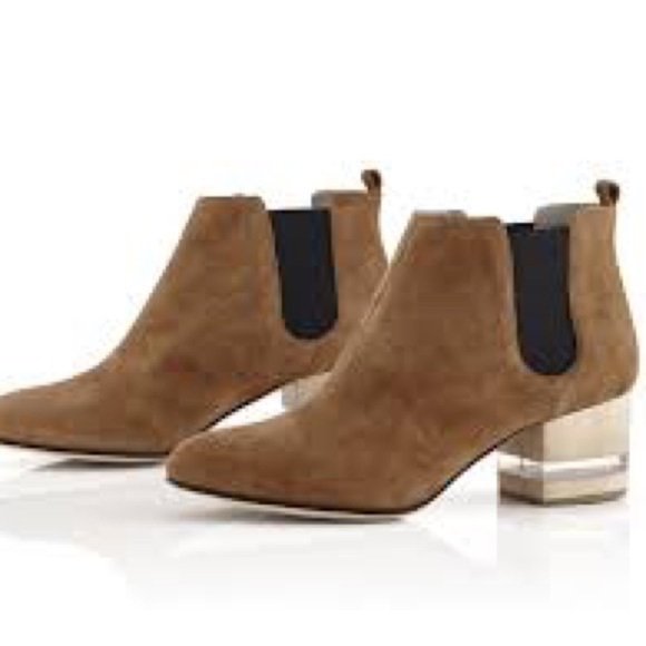 Dear Frances Shoes - Dear Frances suede booties lucite heel